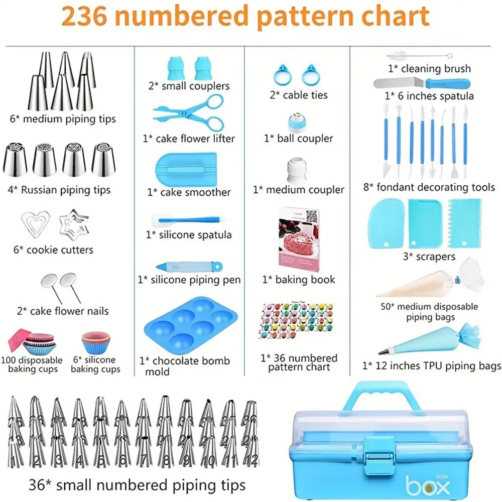Feature 236Pcs Piping Set Cake Decorating Tools Kit