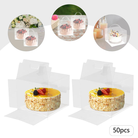 50pcs Clear PET Cake Box,Rectangle Plastic Cake Carrier 15*15*13cm for Placing Cakes,Desserts,Cookies
