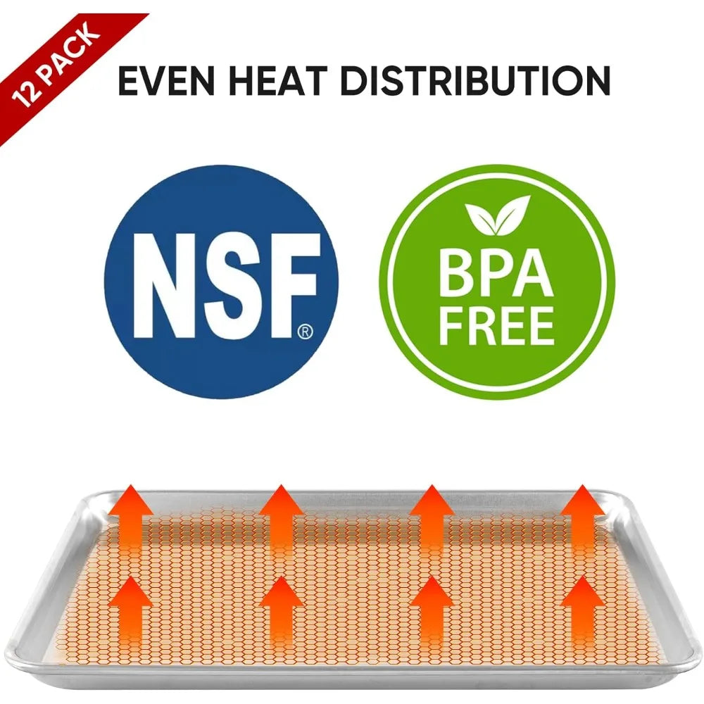 TENUP 12 Pack Aluminum Half Sheet Pan, 18 x 13 Heavy Duty Commercial Baking Tray Reinforced Rim, Warp-Resistant Rust-Free