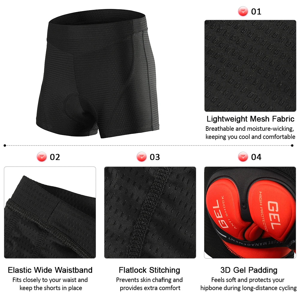 Mens Cycling Shorts 3D Gel Pad Breathable Non Slip Comfort