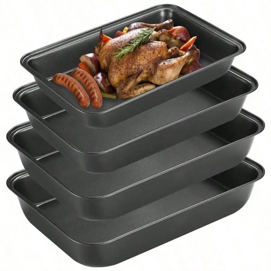 4PCS Non - stick Oven Tray Carbon Steel Baking Trays Deep Roasting Tins Rectangle Cookie Sheets Cooking Baking Pans