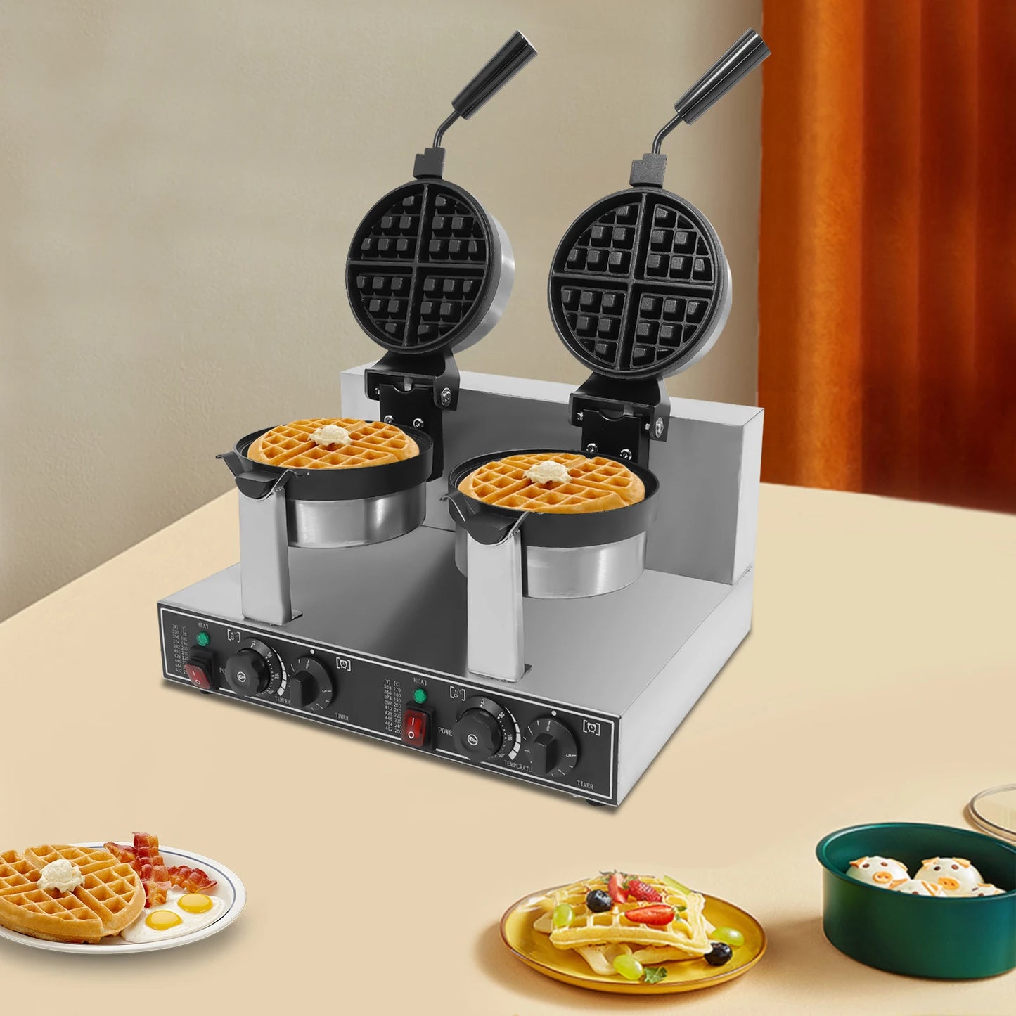 Stainless Steel Waffle Maker Double Head For Home Restaurant