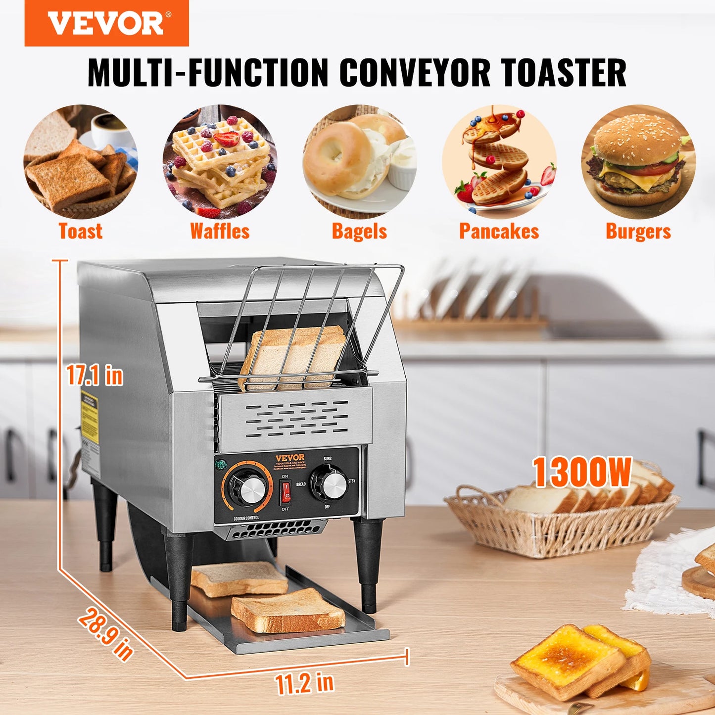 VEVOR Conveyor Toaster 150 300 450 Slices Per Hour Pro