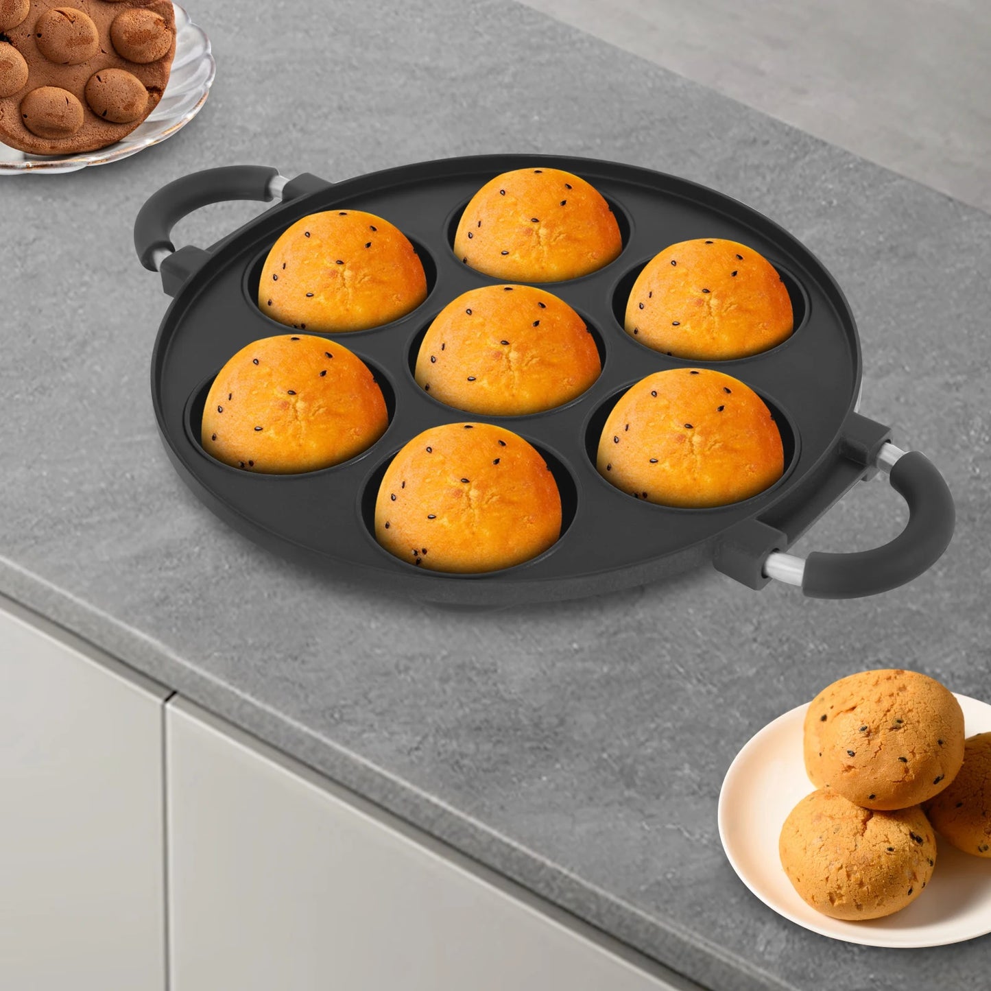 Bymaocar 7 Hole Round Takoyaki Pan Aluminum Cake Maker