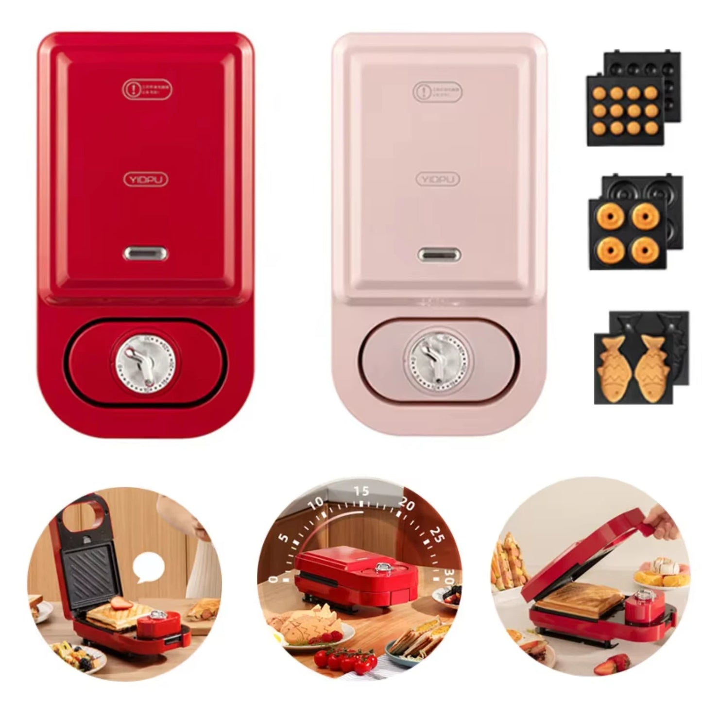 220V  Sandwich Maker Timed Multifunction Waffle Maker Cake Toaster Baking takoyaki Pancake Sandwichera Breakfast Machine
