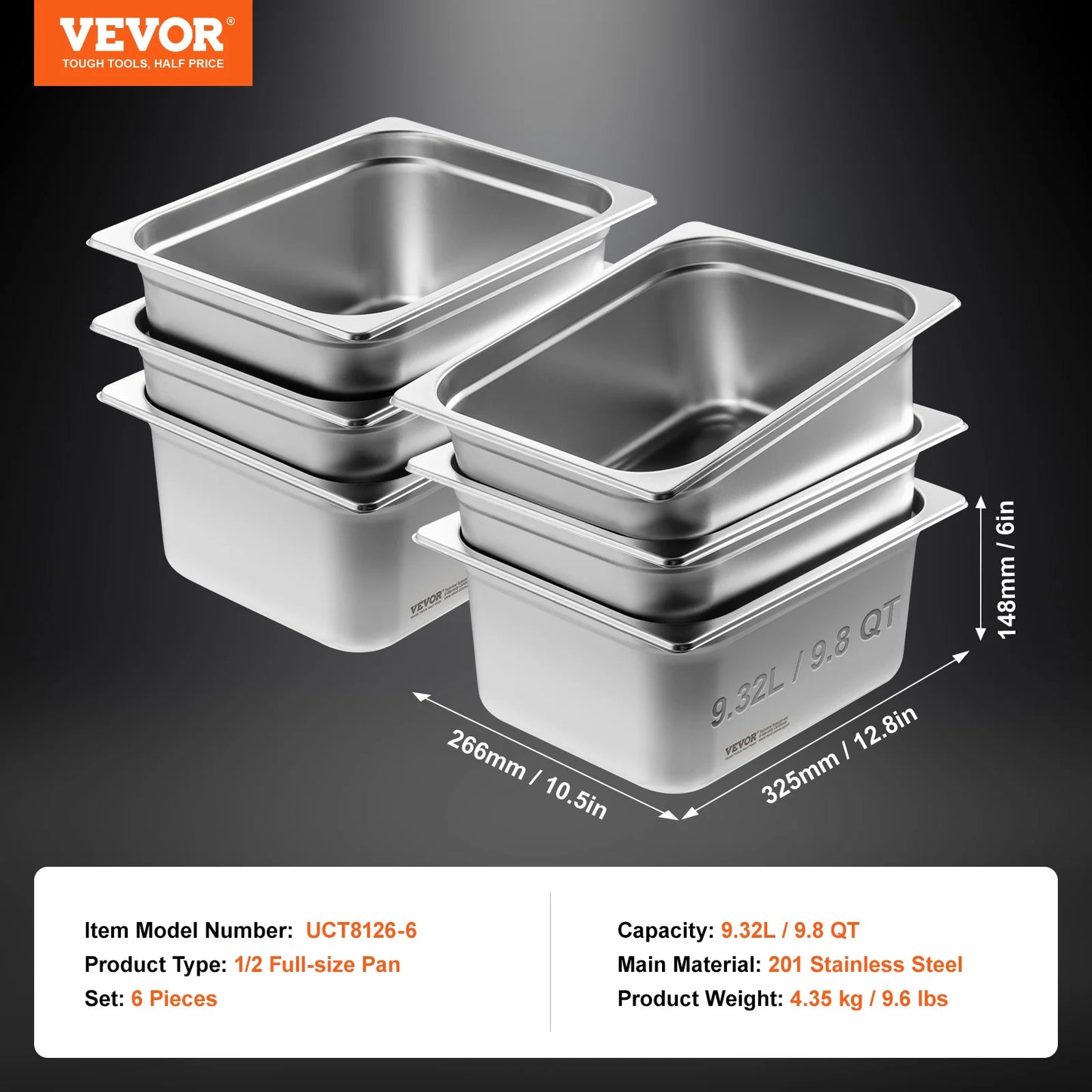 SucceBuy 4" 6" Deep Steam Table Pan 1/2 Size Hotel Pans for chafing 201 Stainless Steel Food Container for Party BBQ Baking