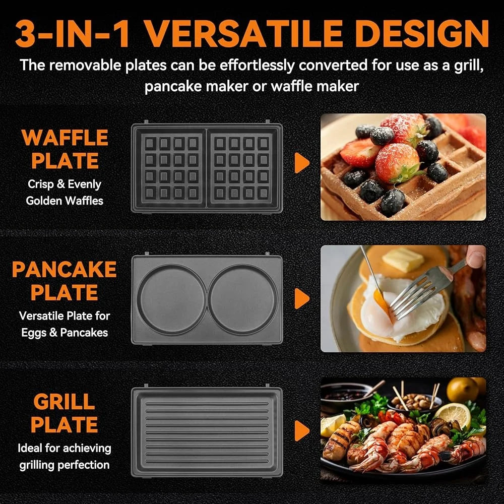 XMSJ 3 In 1 Mini Waffle Maker With Removable Plates