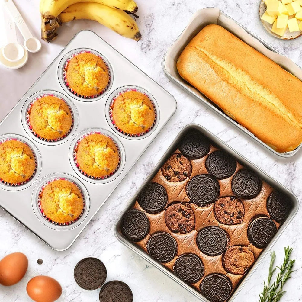 E-Far Stainless Steel Bakeware Set 9 Piece Round Square