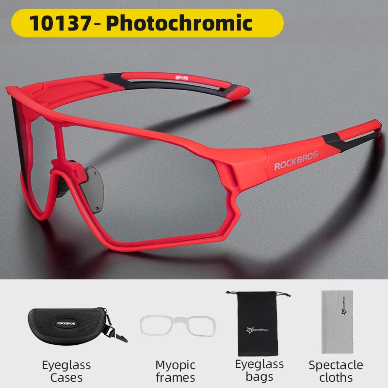 ROCKBROS Photochromic Bicycle Glasses UV400 Goggle Large Frame Men Women Sports Bike Eyewear Sungless Adjustable Cycling Glasses