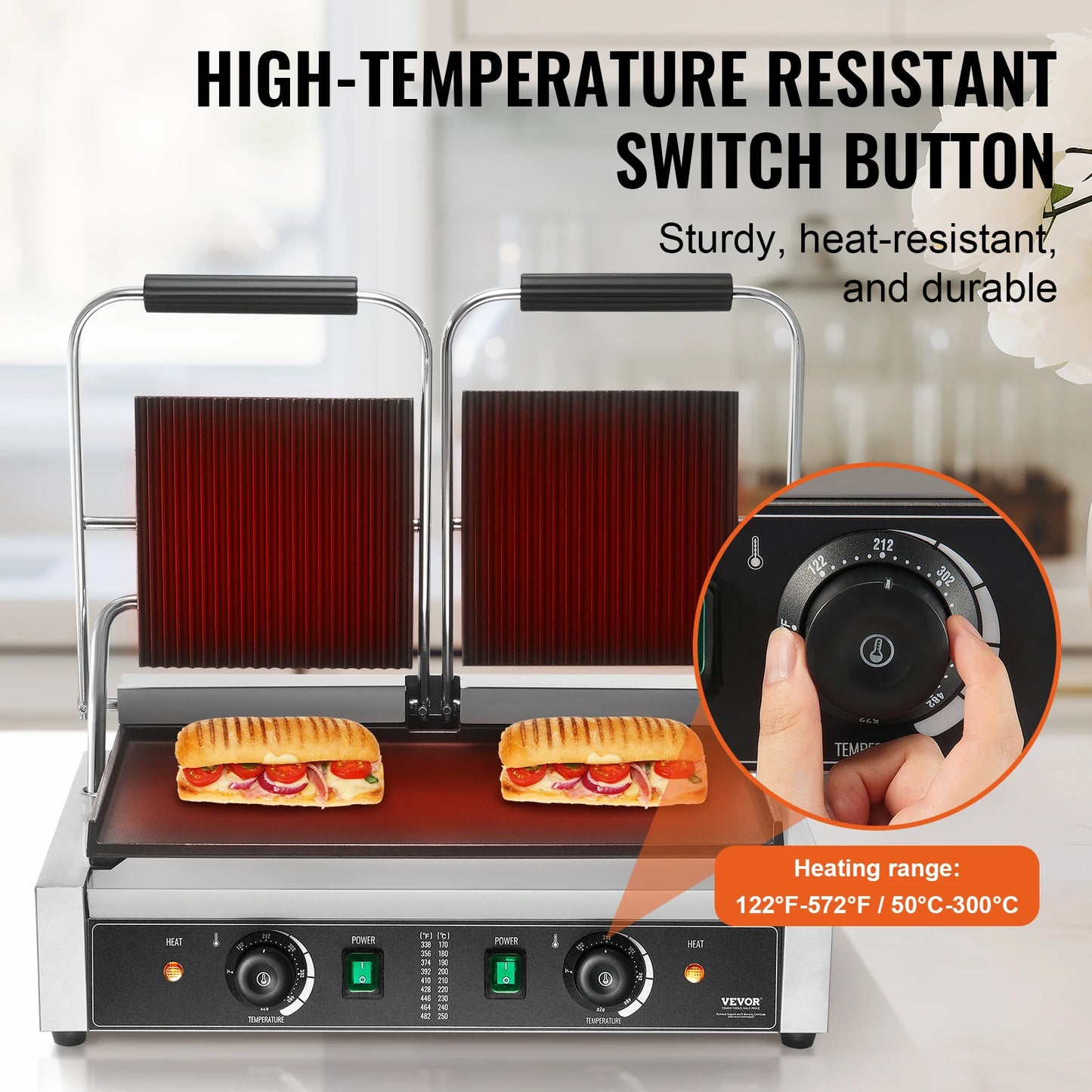 SucceBuy 3600W Commercial Panini Grill With Temp Control