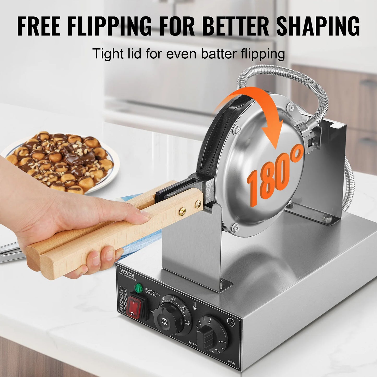 VEVOR Egg Bubble Waffle Maker 180 Rotatable Two Pans
