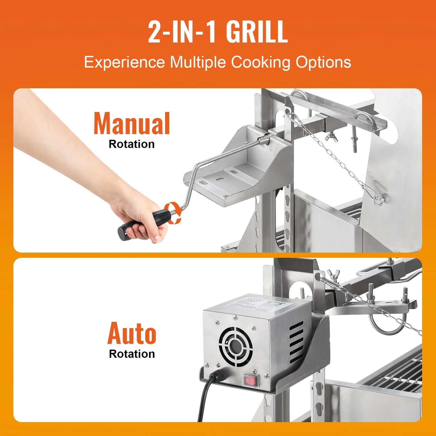 SucceBuy Rotisserie Grill With Hooded Cover Roaster