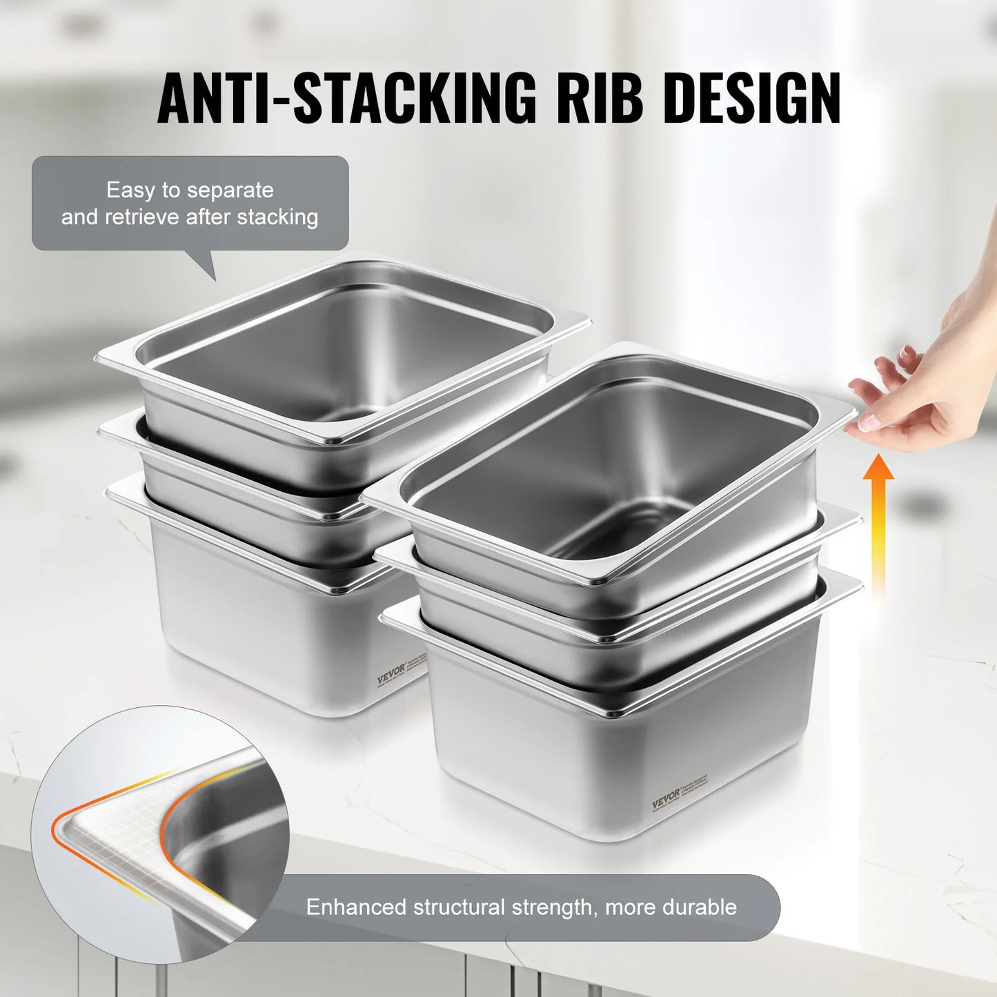 SucceBuy 4" 6" Deep Steam Table Pan 1/2 Size Hotel Pans for chafing 201 Stainless Steel Food Container for Party BBQ Baking