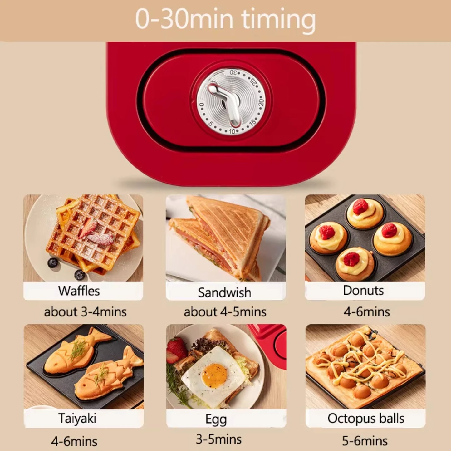220V  Sandwich Maker Timed Multifunction Waffle Maker Cake Toaster Baking takoyaki Pancake Sandwichera Breakfast Machine