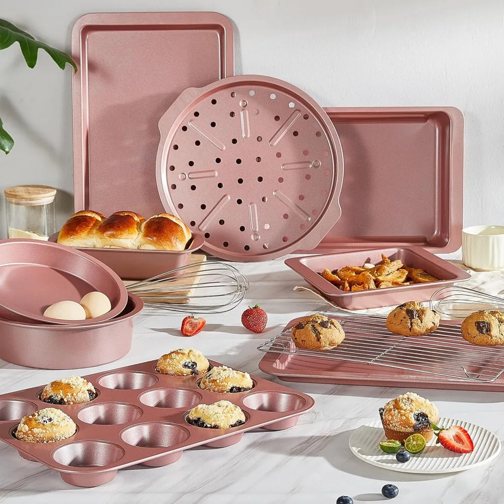 10 Piece Nonstick Bakeware Set With Enhanced Grips And Pans