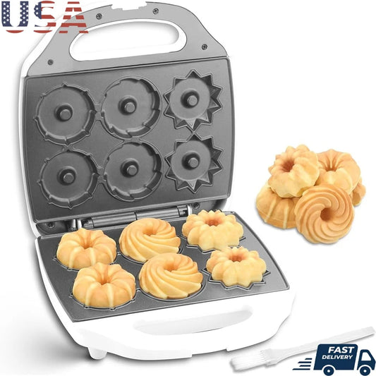 Mini Donut Maker Machine Electric Bundt Pan Bake 6 Doughnuts PFOA-Free Non-Stick Lightweight Breakfast Snack Dessert Tool
