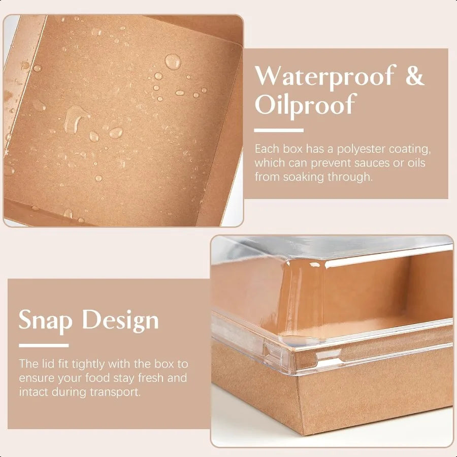 50 Pack 5 Inch Paper Charcuterie Boxes with Clear Lids Square To Go Cake Slice Containers Small Kraft Bakery Boxes for Dessert