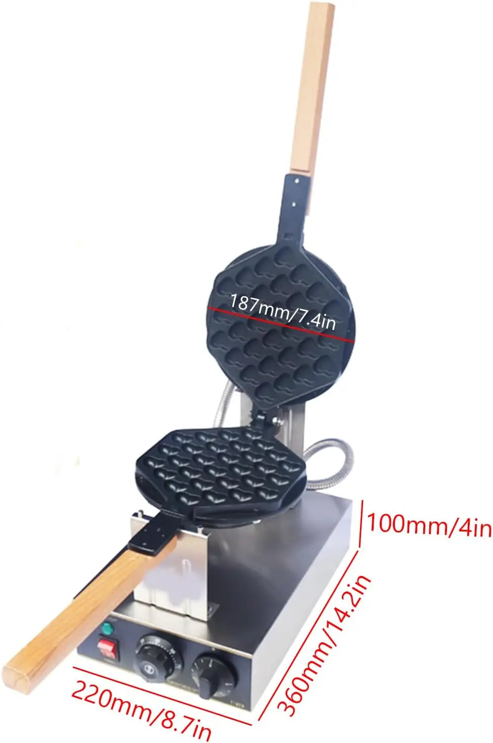 Heart Waffle Maker 1300W Commercial Electric Ice Cream Cone Maker 110V Stainless Steel Egg Cone Baker w/Non-Stick Teflon Coating