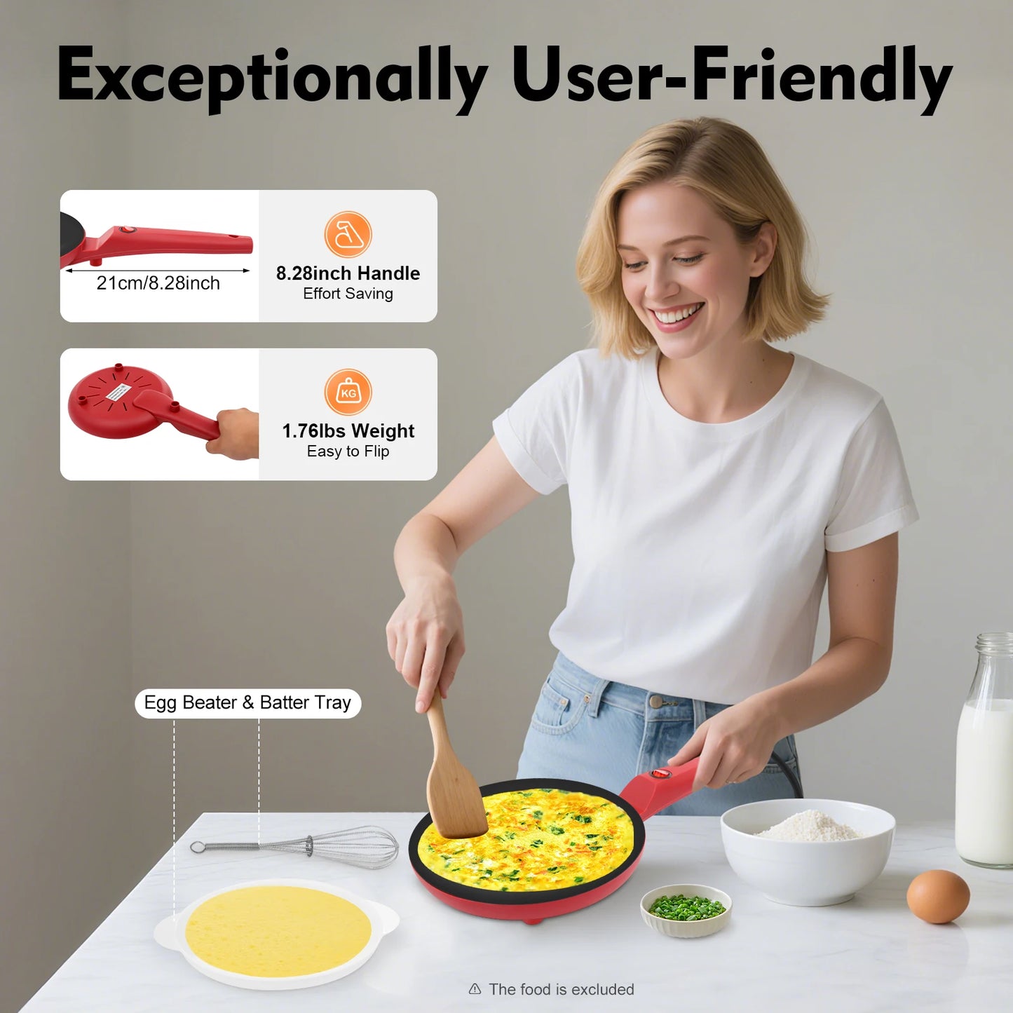 Red 8" Plastic Electric Crepe Maker,110V Corded Electric Pancake Machine Desktop Mount for Home,Bakery