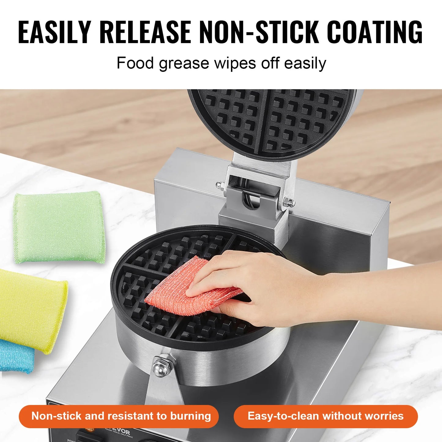 VEVOR Commercial Waffle Maker 1230W Round Waffle Iron