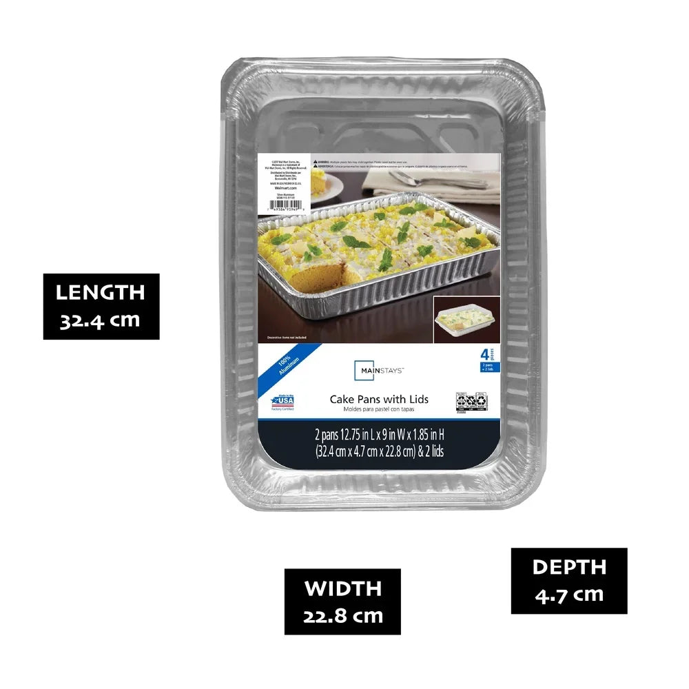3 Pack Rectangular Aluminum Foil Cake Pans with Lids Disposable Easy Clean Deep Design Baking Casseroles Brownies Transporting