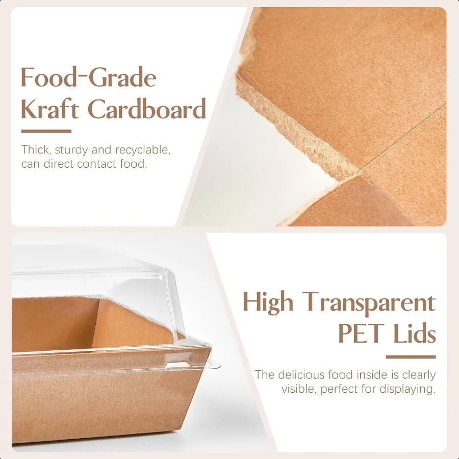 50 Pack 5 Inch Paper Charcuterie Boxes with Clear Lids Square To Go Cake Slice Containers Small Kraft Bakery Boxes for Dessert