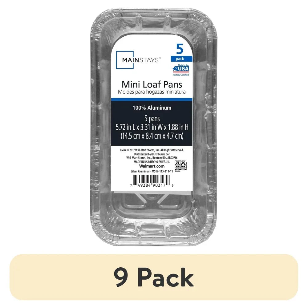9 Pack Disposable Aluminum Mini Loaf Pans Easy Clean Baking Cakes Bread Meatloaf Eco-Friendly Kitchen Bakeware 90317