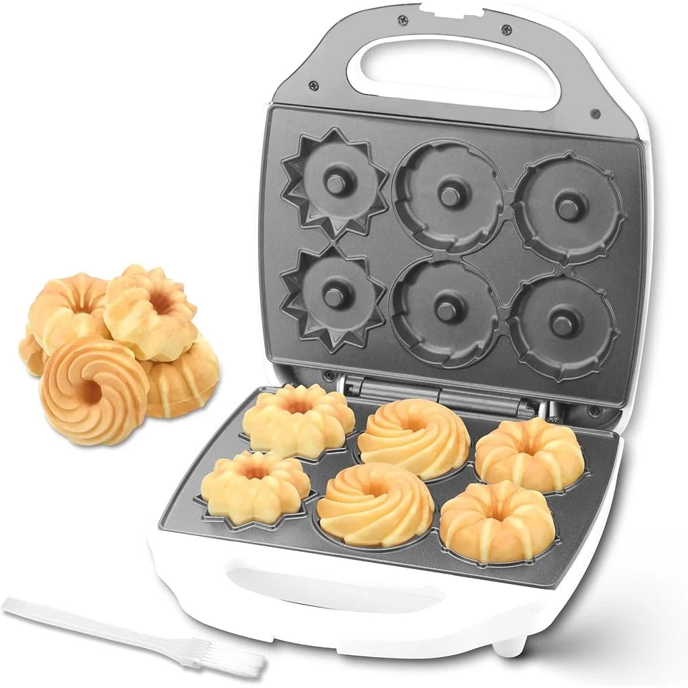 Mini Donut Maker Machine Electric Bundt Pan Bake 6 Doughnuts PFOA-Free Non-Stick Lightweight Breakfast Snack Dessert Tool