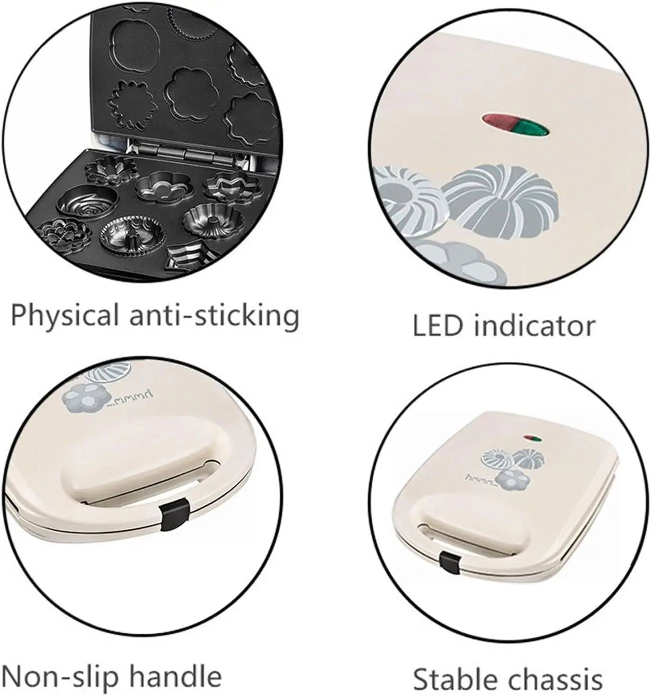 Iosn Pancake Maker 1000W 8 Hole Double Sided Heating Machine