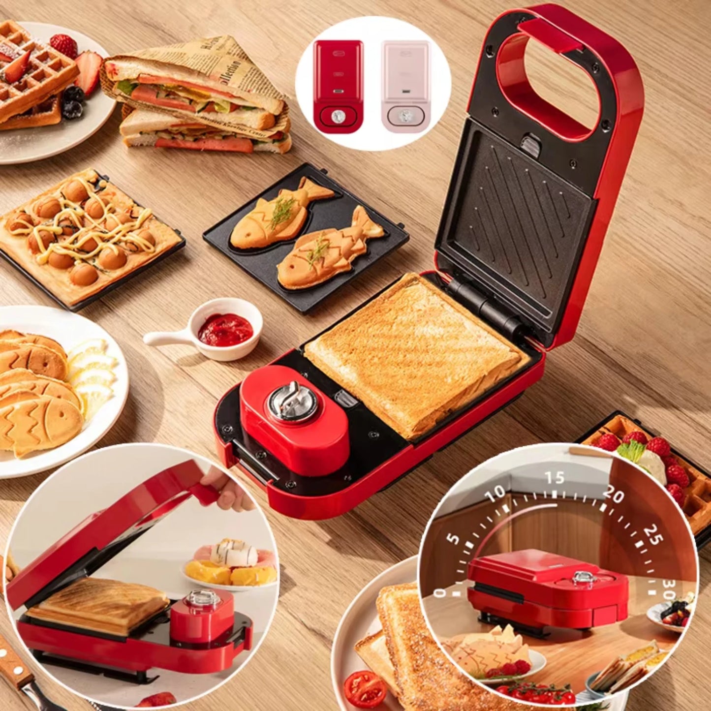 220V  Sandwich Maker Timed Multifunction Waffle Maker Cake Toaster Baking takoyaki Pancake Sandwichera Breakfast Machine