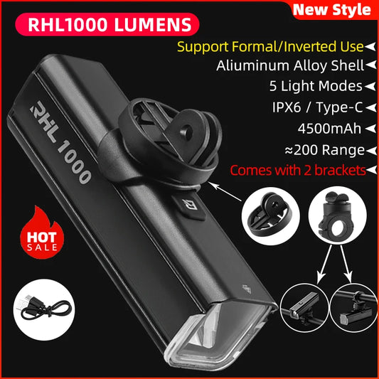 ROCKBROS 1000 Lumen Bike Front Light With Handlebar Mount