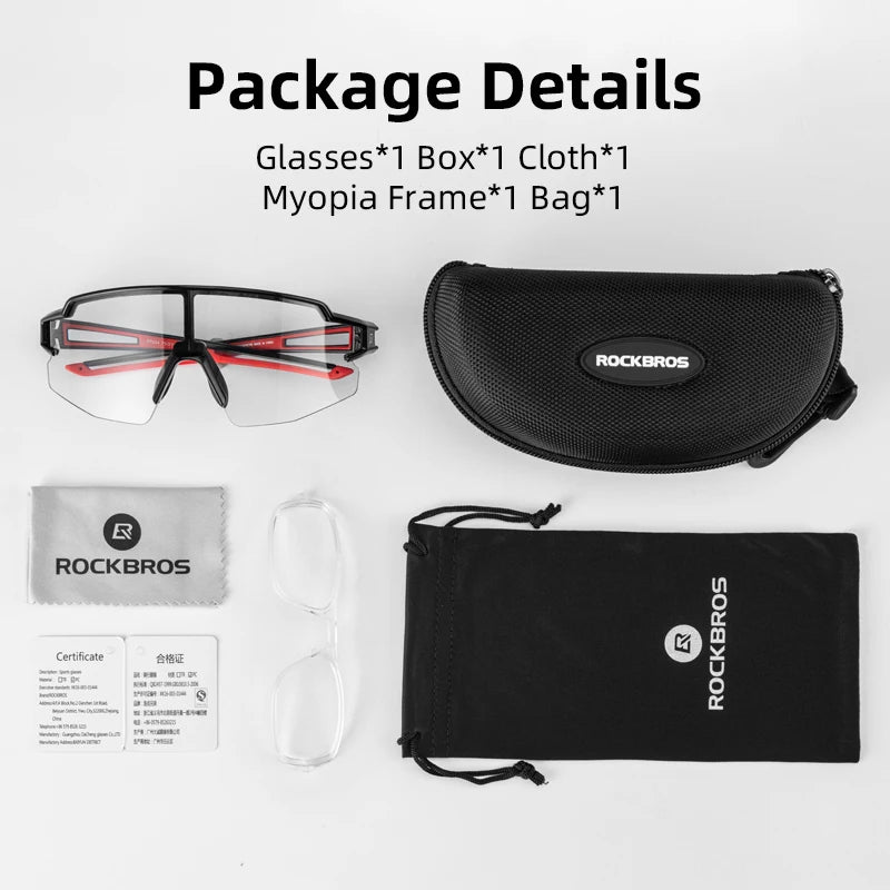 ROCKBROS Cycling Glasses Photochromic Polarized Lens Bike Glasses UV400 Protection Eyewear Sunglasses MTB Road Bicycle Goggles