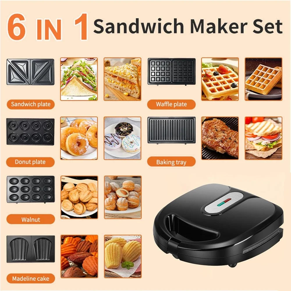 XMSJ 6 In 1 Sandwich Waffle Donut Maker Nonstick Plates