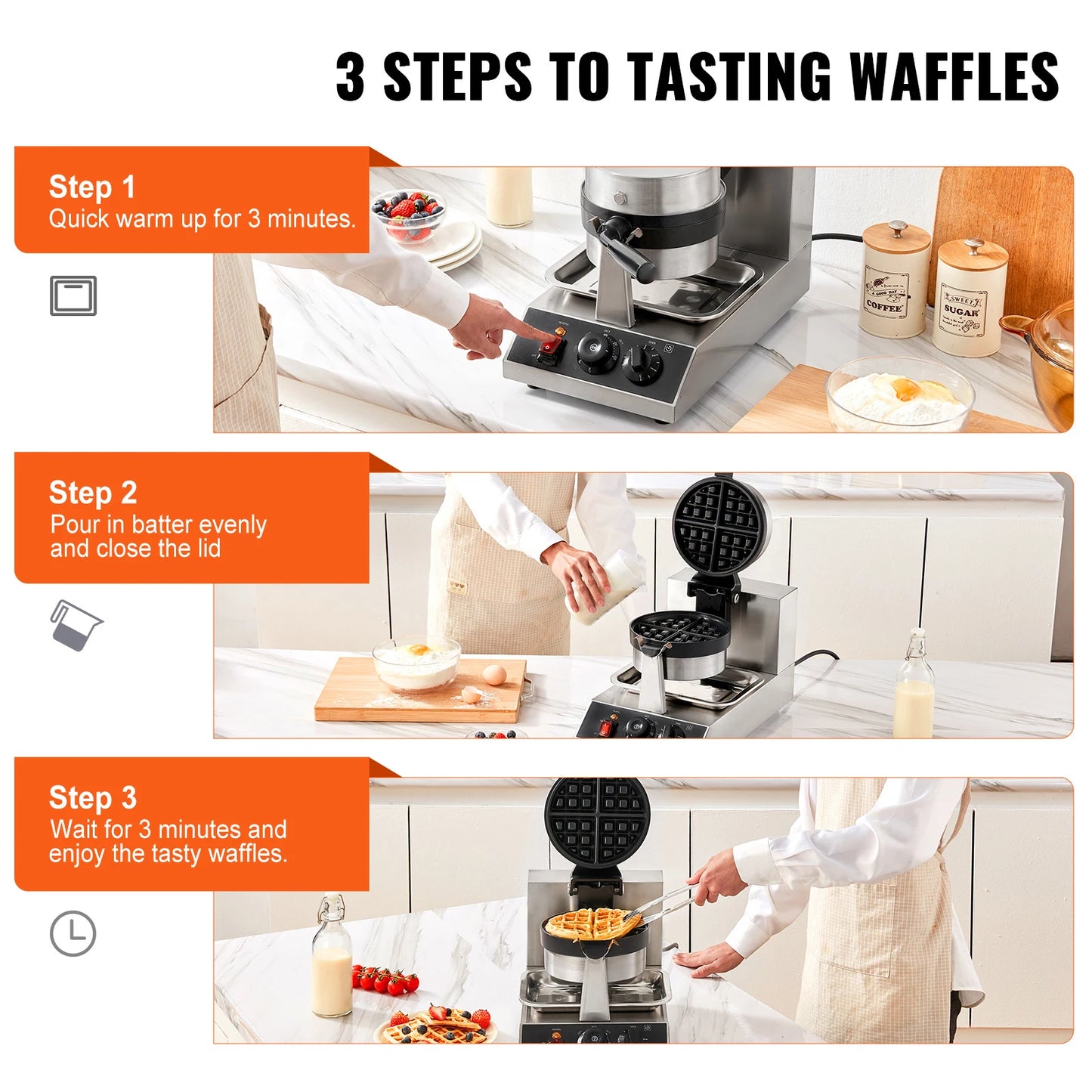 SucceBuy Electric Waffle Maker Round Nonstick Gaufrier