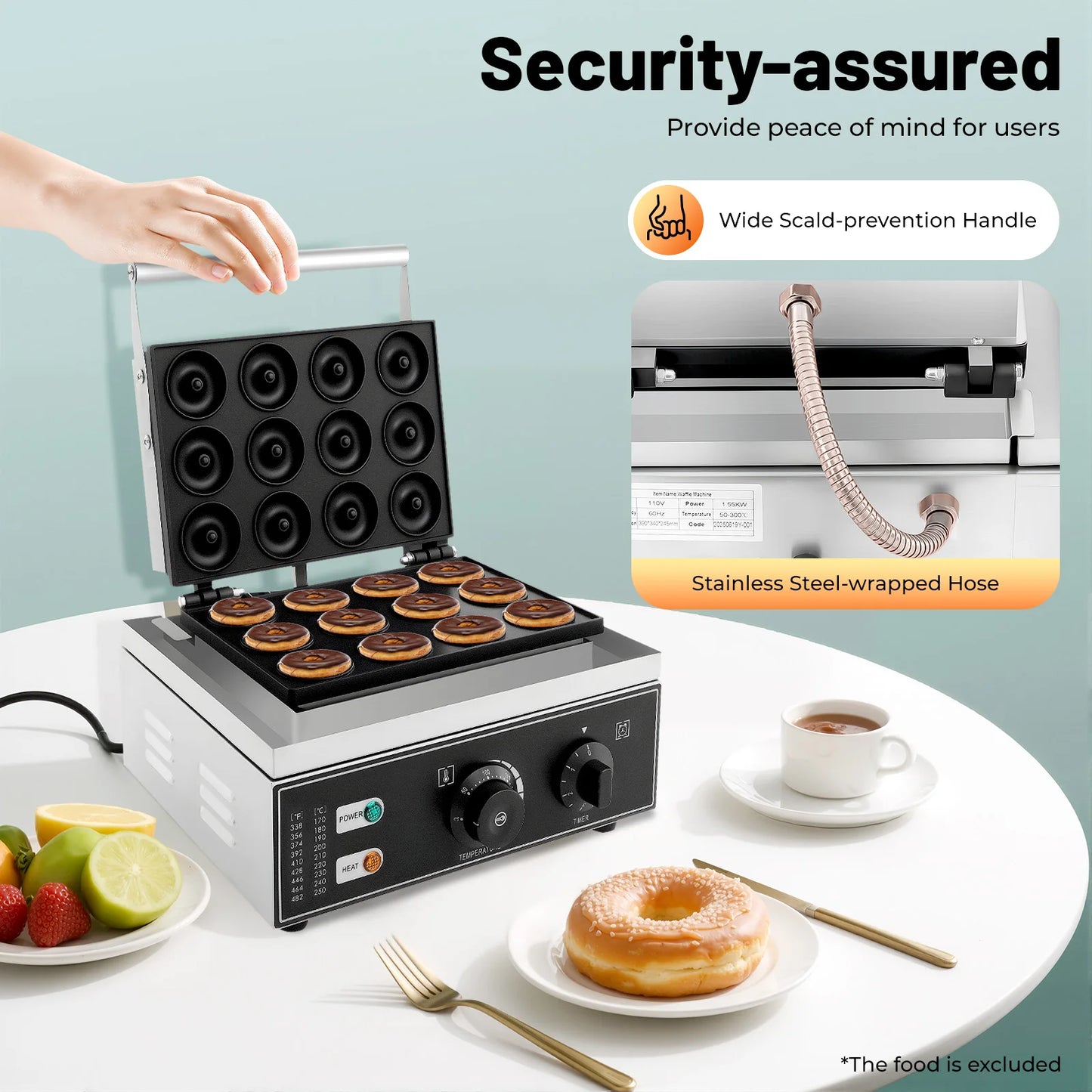 ﻿ 1550W Doughnut Maker w/ 12-Compartment Baking Pan, Large Capacity Donut Maker, Doughnut Baking Machine