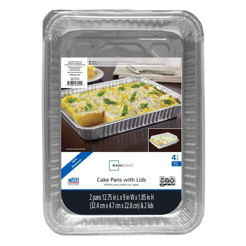 3 Pack Rectangular Aluminum Foil Cake Pans with Lids Disposable Easy Clean Deep Design Baking Casseroles Brownies Transporting