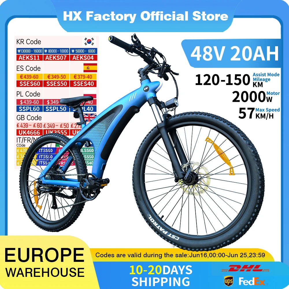 HX Q5 2000W Electric Mountain Bike 48V 20Ah Off Road