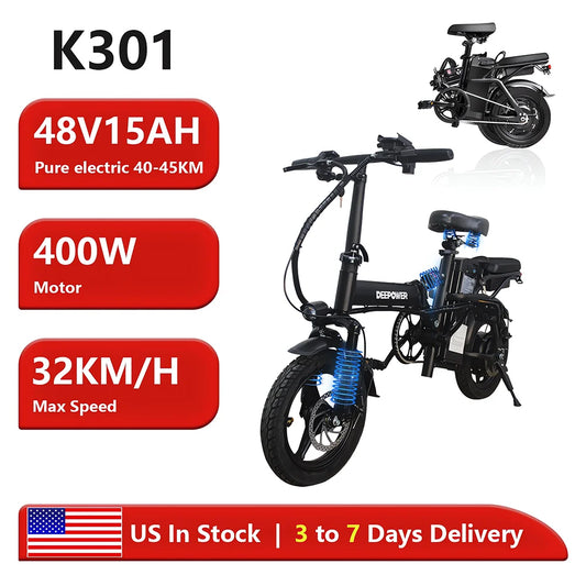 DEEPOWER Folding Electric Bike Adults 48V 15Ah 400W Foldable