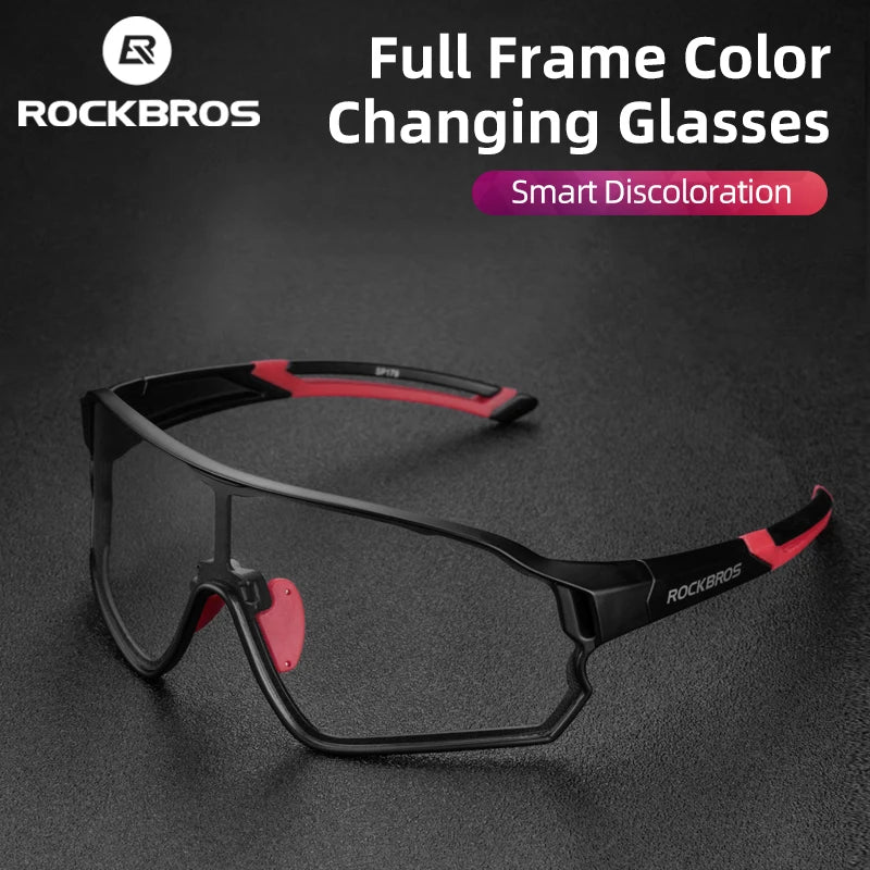 ROCKBROS Photochromic Bicycle Glasses UV400 Goggle Large Frame Men Women Sports Bike Eyewear Sungless Adjustable Cycling Glasses