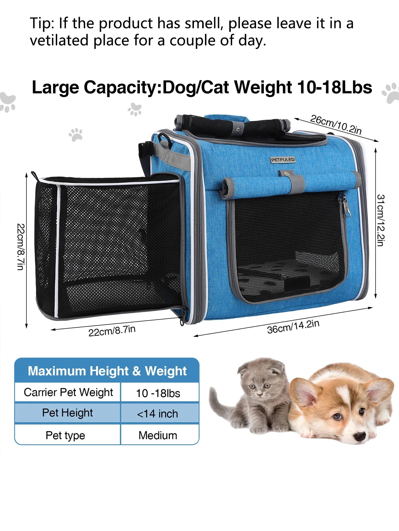 Fuled Dog Cat Bike Basket Expandable Soft Sided Carrier