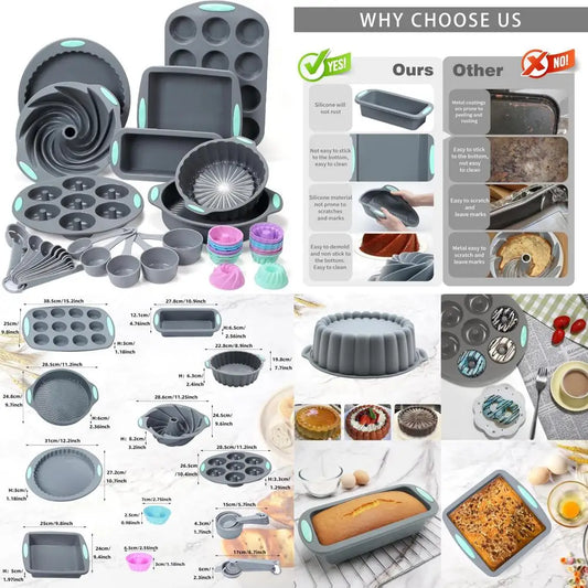 49 Pieces Silicone Bakeware Set Nonstick Molds For Cakes