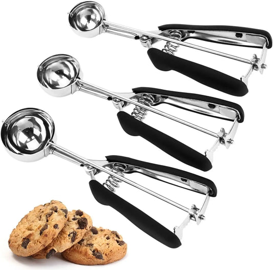 Cookie Scoop Three Piece Stainless Steel Trigger Release Non Slip