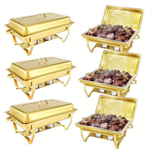 6 Pcs Buffet Baking Tray, 8 Quart Golden Baking Tray Buffet Set Full Size, Premium Stainless Steel Baking Tray Party Food Heater