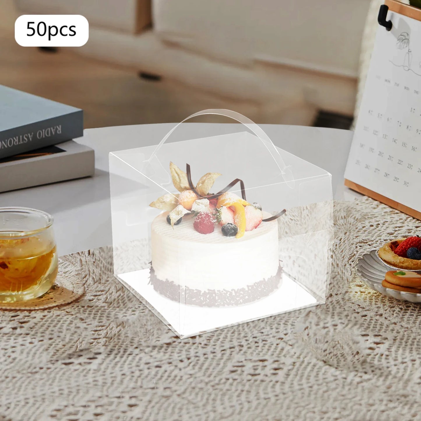 50pcs Clear PET Cake Box,Rectangle Plastic Cake Carrier 15*15*13cm for Placing Cakes,Desserts,Cookies