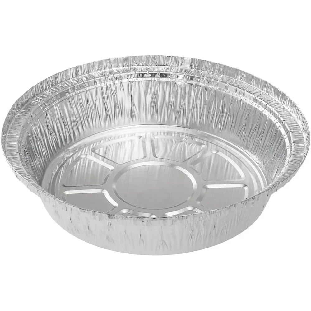 Heavy Duty Aluminum Foil Pans 24 Ounce Round Baking Trays 100 Pack Disposable Oven Safe Food Containers Ideal Leftovers