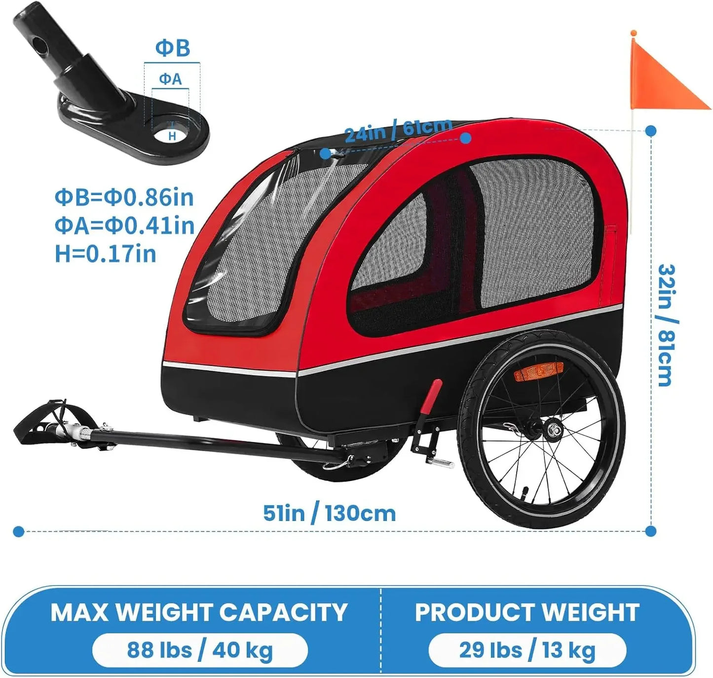 XMSJ Dog Bike Trailer Foldable Quick Release for Pets