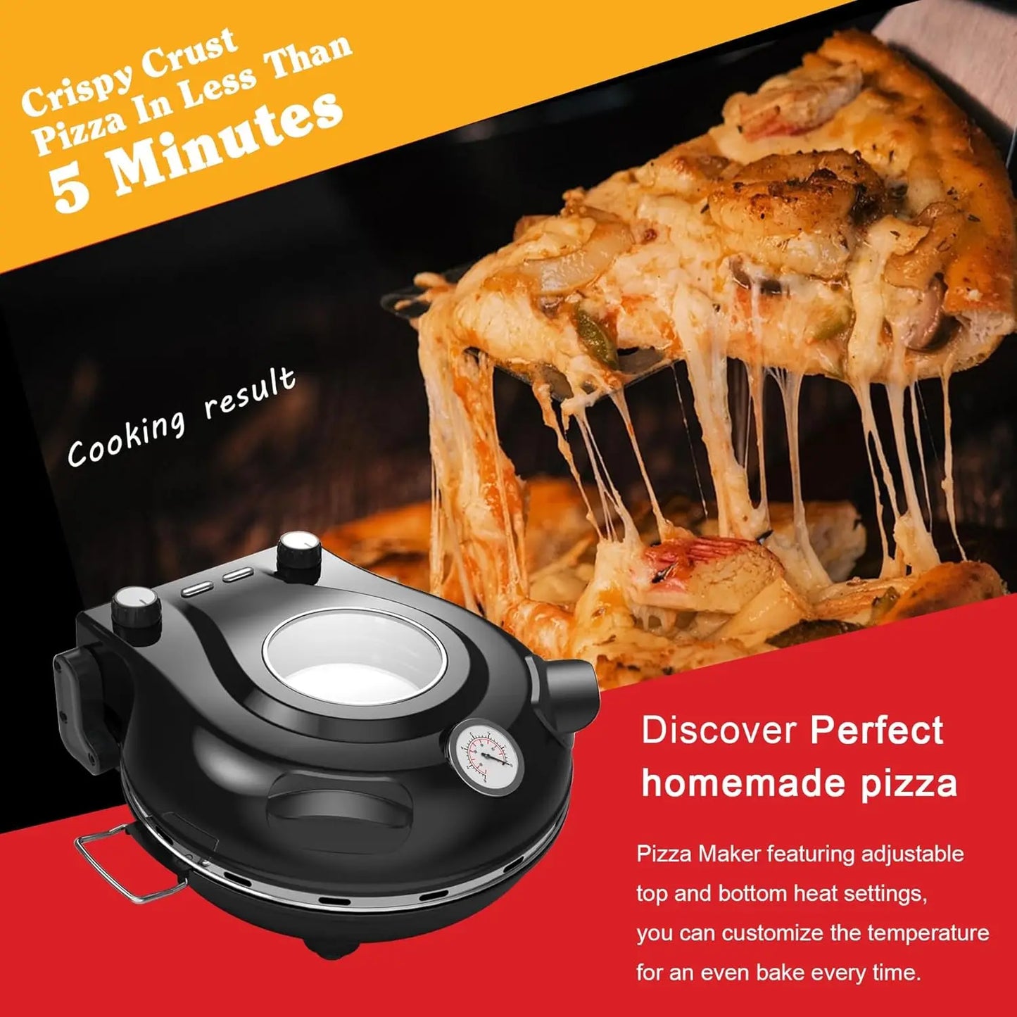 Stone Pizza Oven,12''Indoor Electric Pizza Maker,1200W Countertop Pizza Maker Machine with Dual Temp Control,Crispy Crust Pizzas