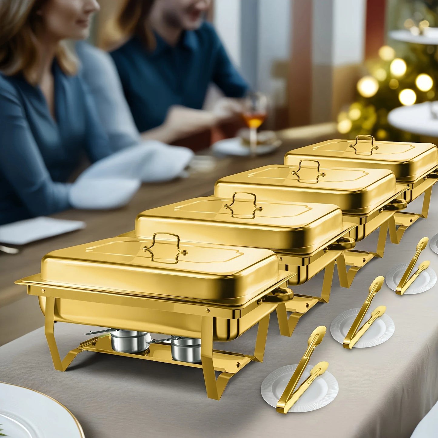 6 Pcs Buffet Baking Tray, 8 Quart Golden Baking Tray Buffet Set Full Size, Premium Stainless Steel Baking Tray Party Food Heater