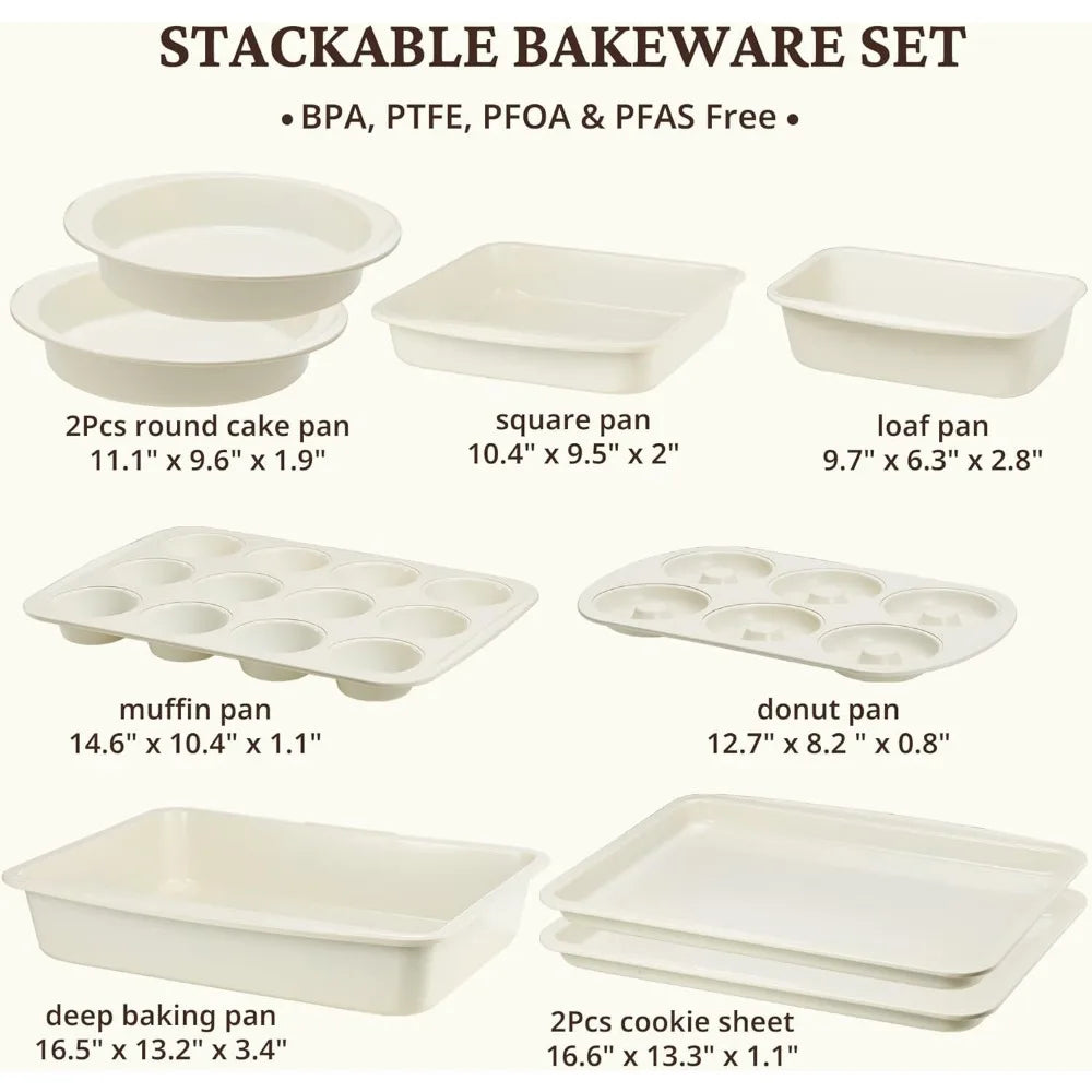 Stackable Bakeware Set 9 Piece Nonstick Pans With Donut Pan