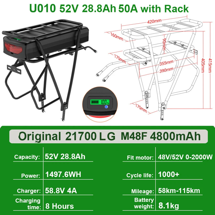 UnitPackPower Rear Rack Ebike Battery 48V 52V 27Ah